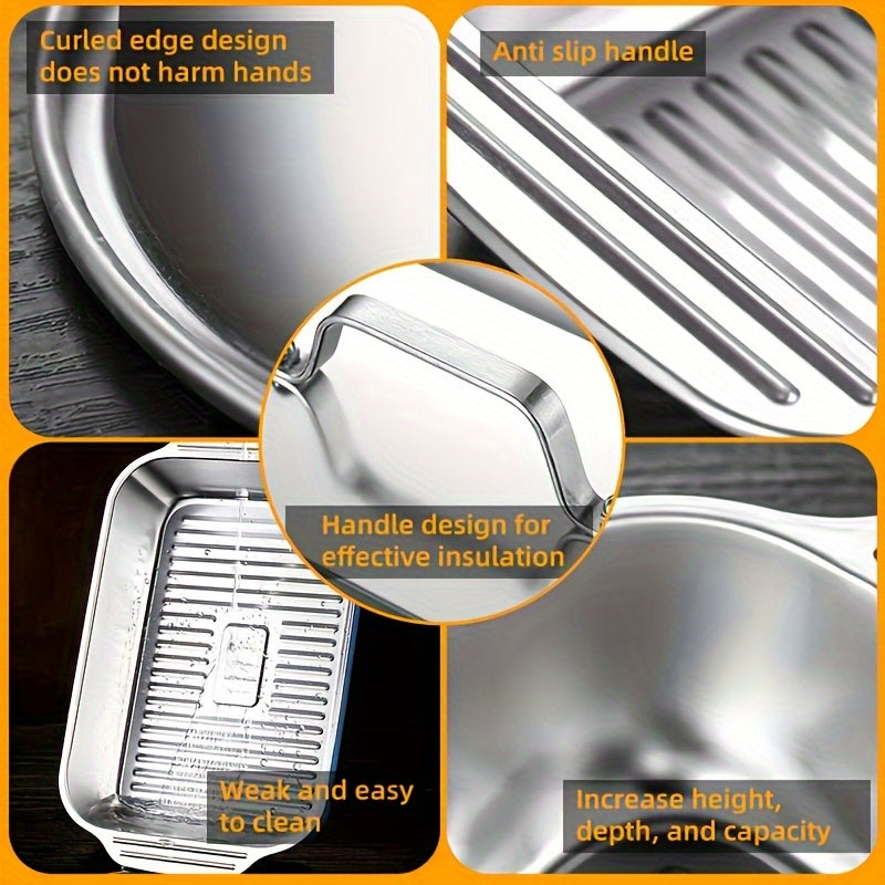 2-Piece Nonstick Stainless Steel Roasting Pan Set with Lids, Heavy-Duty Rectangular Bakeware