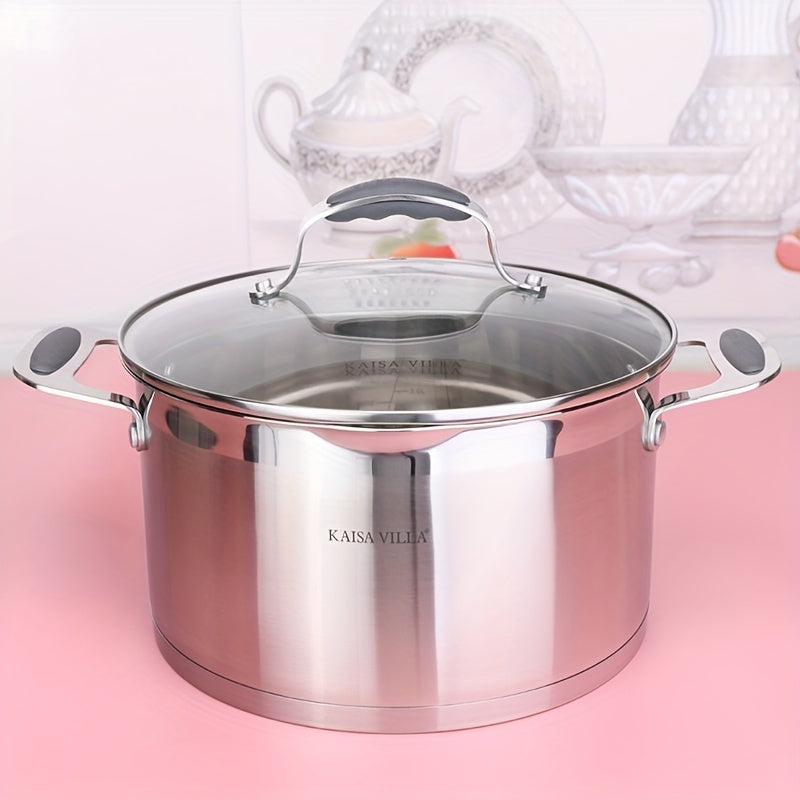 "Ikki tutqichli zanglamas po'latdan yasalgan sho'rva qozoni, qalin va yopishmaydigan, qaynatmalar, makaron, shirinliklar va souslar uchun mukammal - uyda foydalanish uchun ideal, sovg'a qutisida taqdim etilgan - Villa 304."