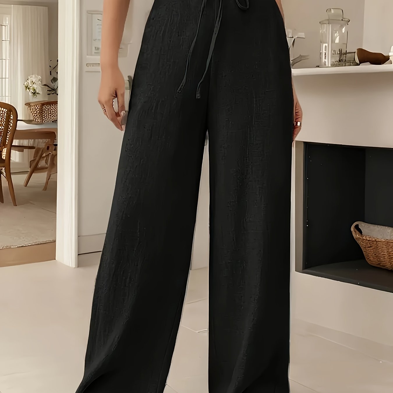 Women Plus Size Solid Color Wide Leg Pants with Pockets and Zipper