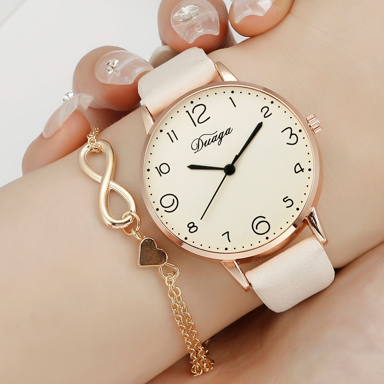 Women's Watch and Heart Bracelet Set Quartz Faux Leather Alloy Case