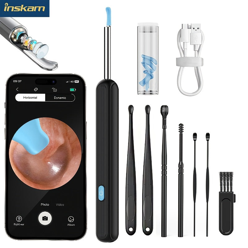 7-Piece Earwax Removal Kit with Camera Light Rechargeable Silicone and Metal Ear Spoons