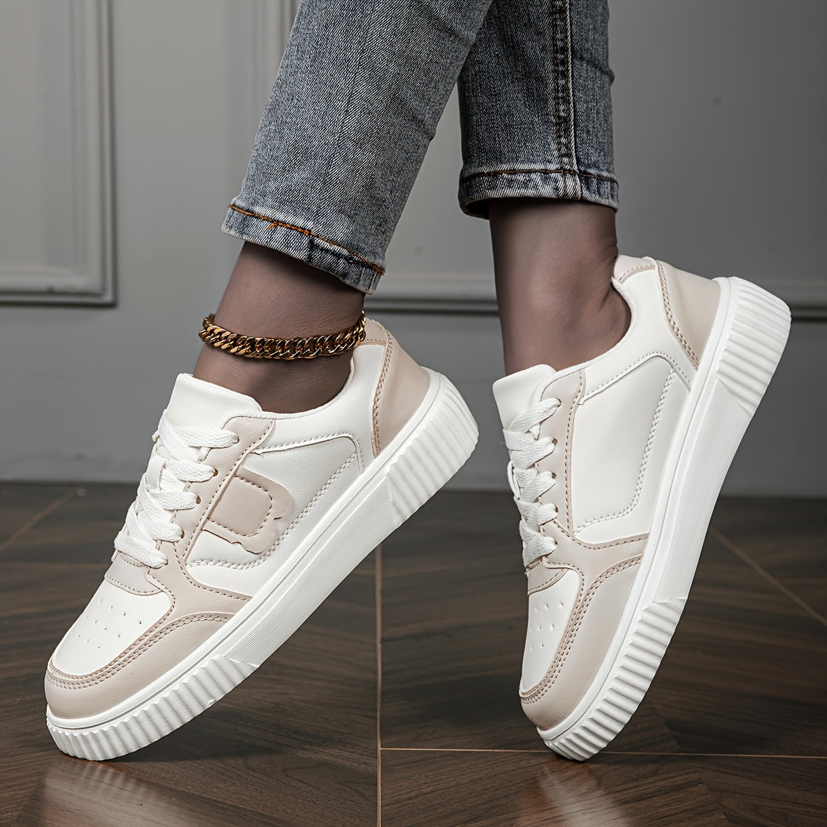 Women's Casual Sneakers White Light Pink Synthetic Low-Top Breathable Comfortable