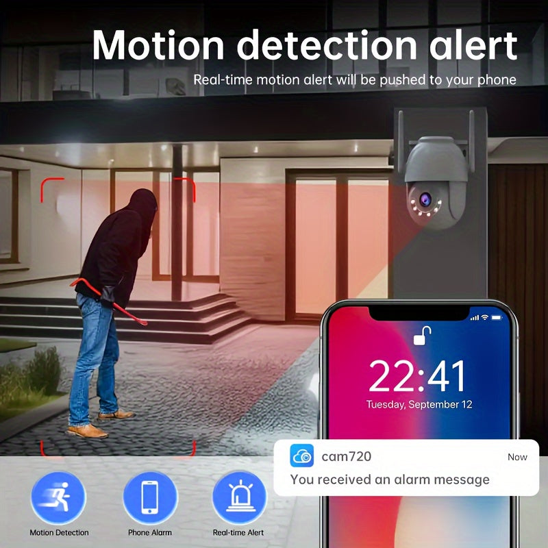 Outdoor Security Camera 1296P WiFi PTZ Night Vision Motion Detection Two-Way Audio