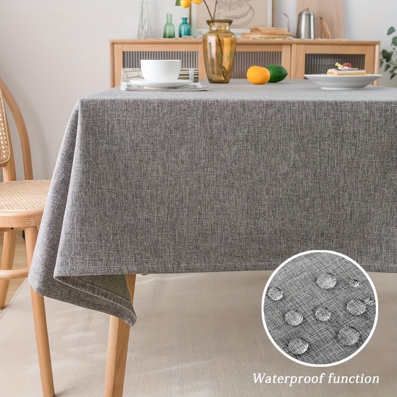 Mantel de poliéster gris impermeable para mesa rectangular de comedor