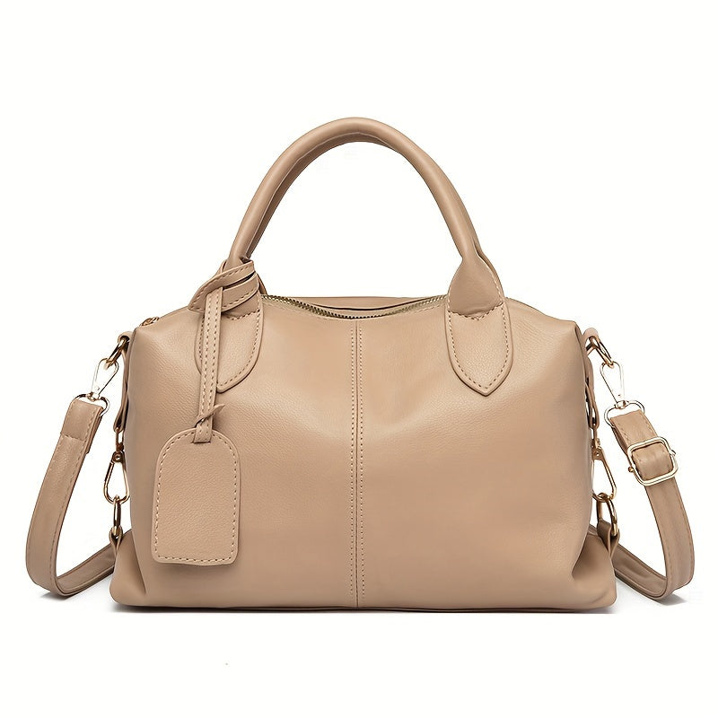 Elegant Faux Leather Shoulder Bag with Removable Strap and Zipper Closure in Multiple Colors