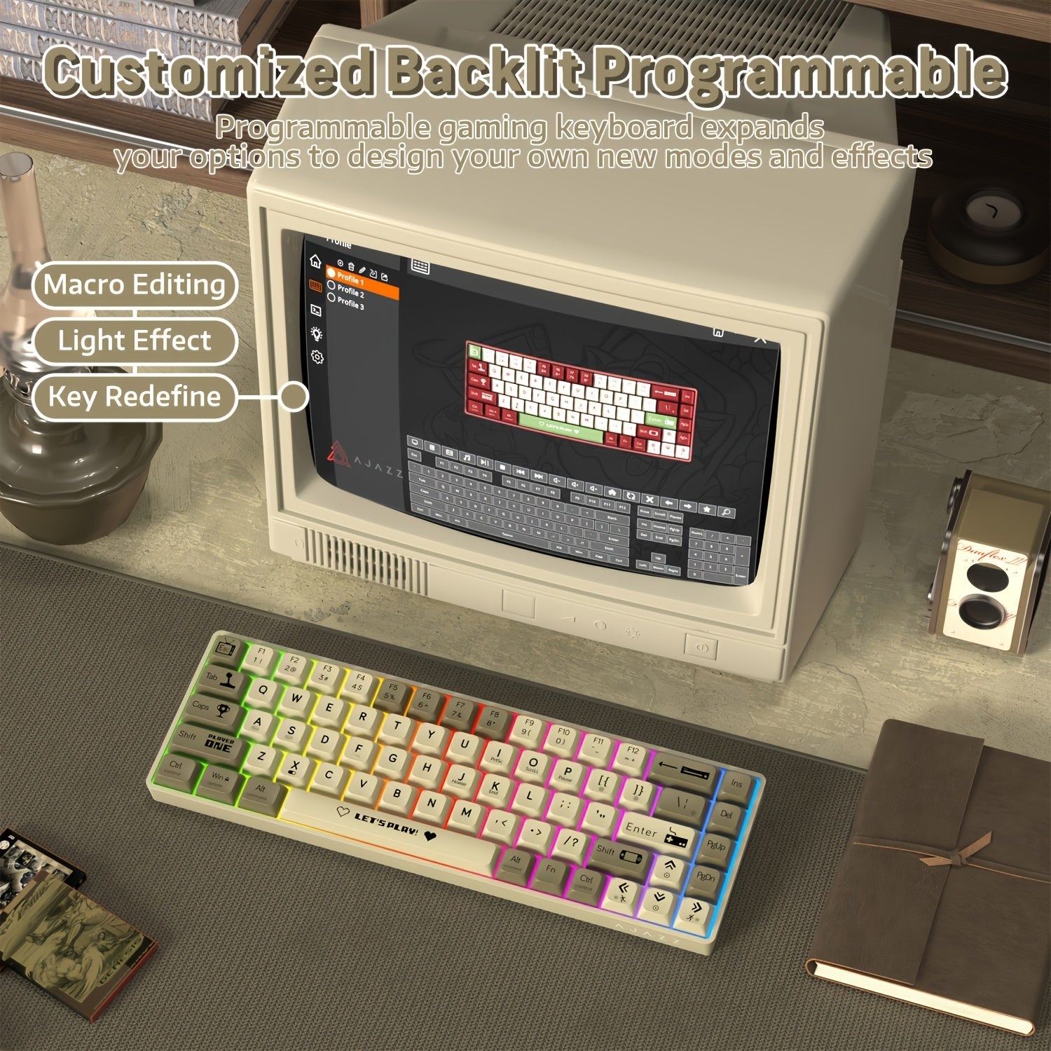 Wired Mechanical Gaming Keyboard 65% RGB Backlit Red Switches Ergonomic Purple White