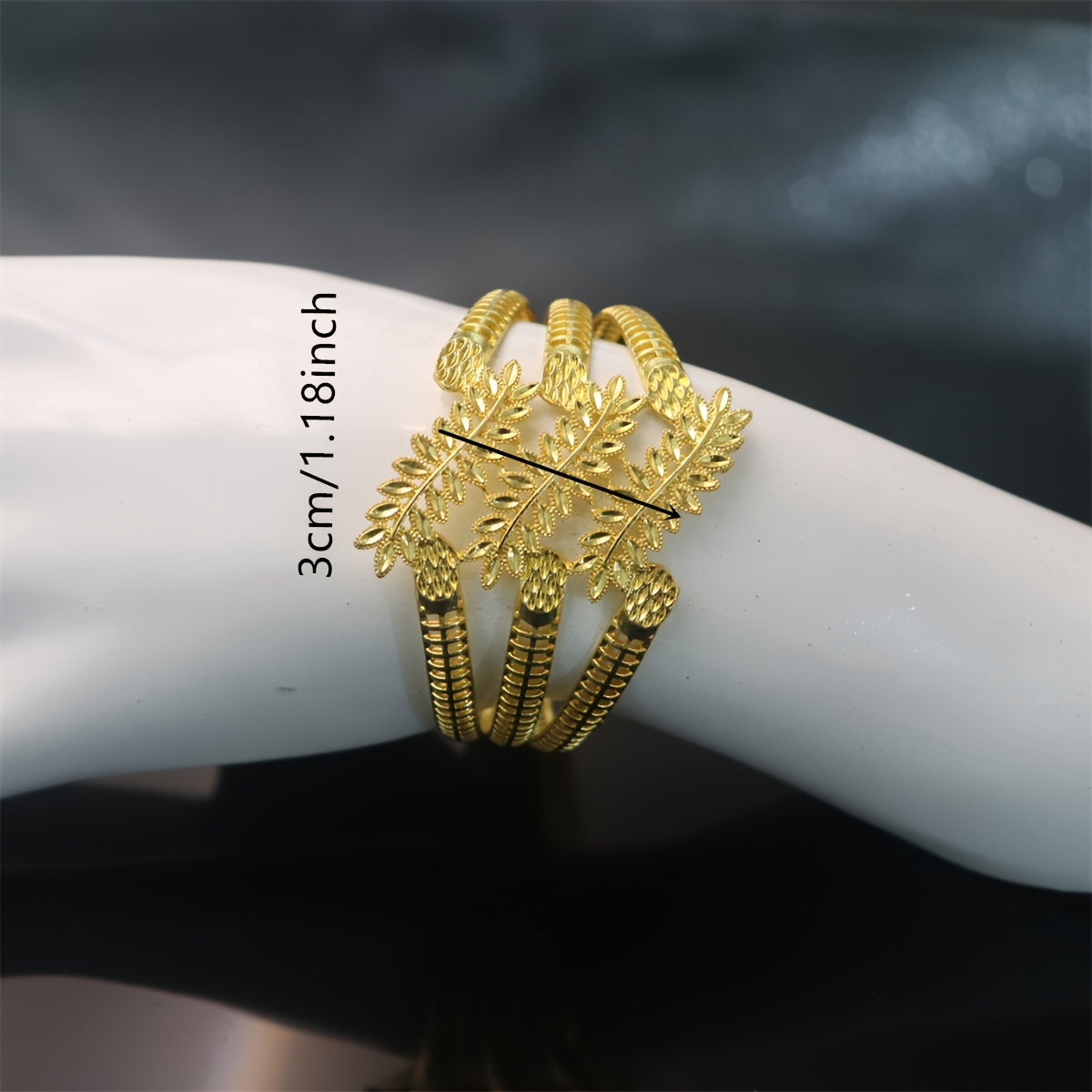 Gold Flower Bangle Bracelet with Rhinestones for Formal Events