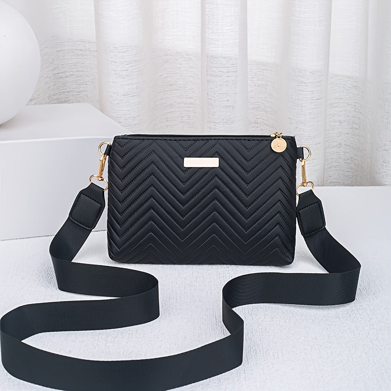 Faux Leather Wave Pattern Crossbody Bag for Daily Use with Adjustable Interchangeable Straps