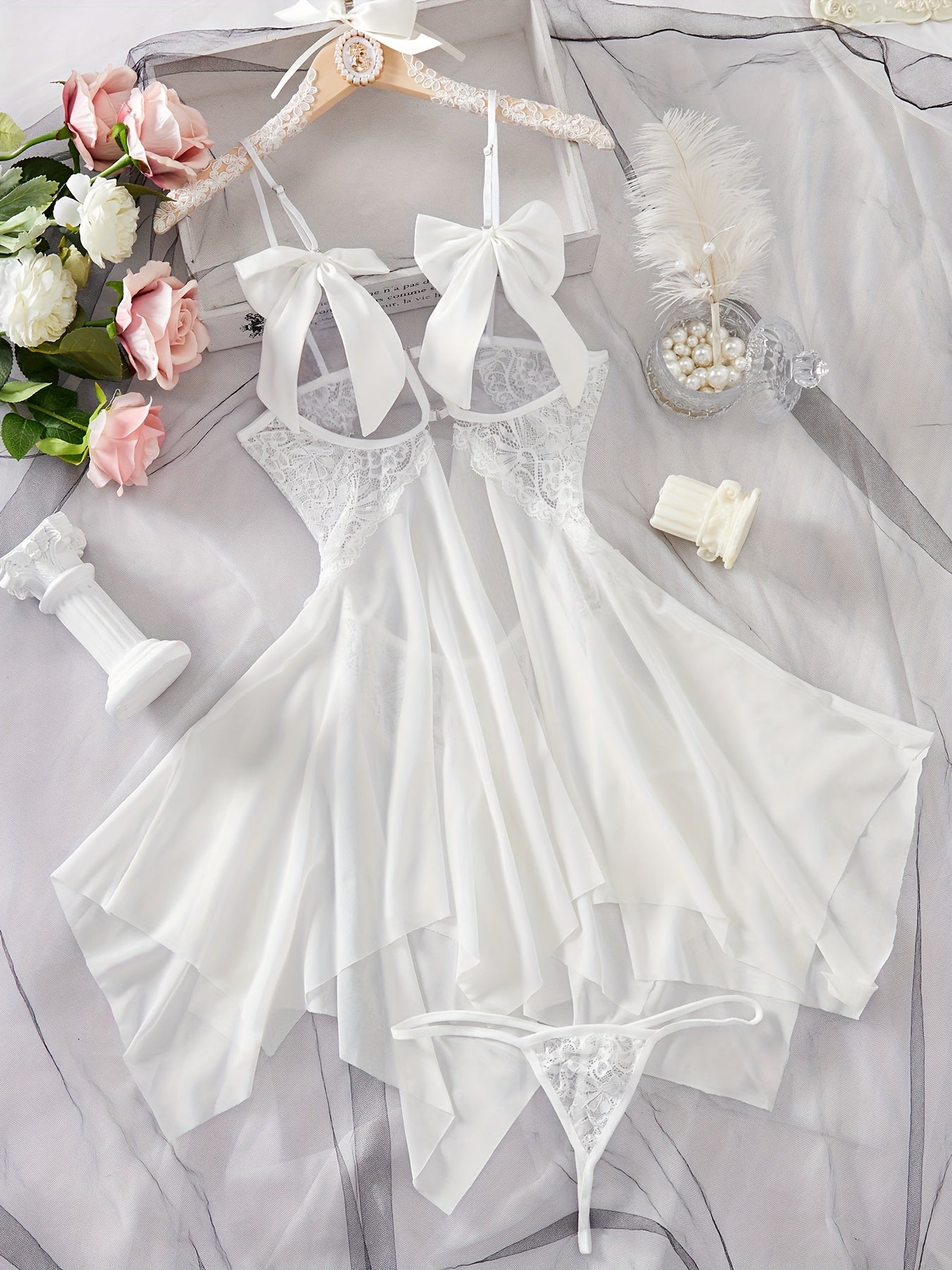 Women's Lace Patchwork Suspender Dress with Adjustable Straps