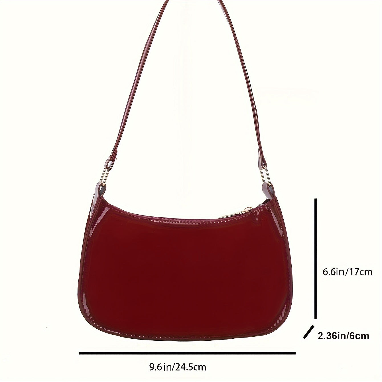 Red Shoulder Bag for Women Glossy Finish Zipper Closure Solid Color