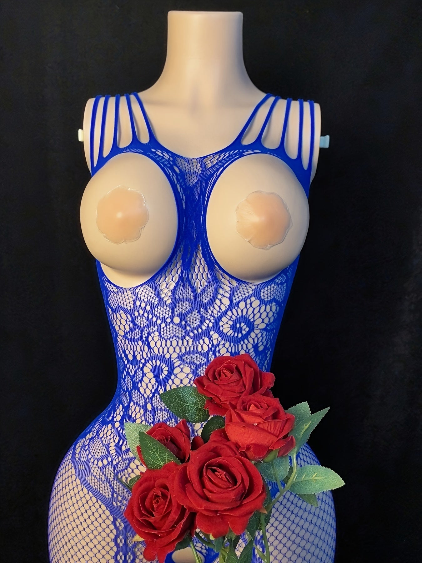 Plus Size Floral Fishnet Bodysuit Lace Cut-Out Sheer Nylon Lingerie