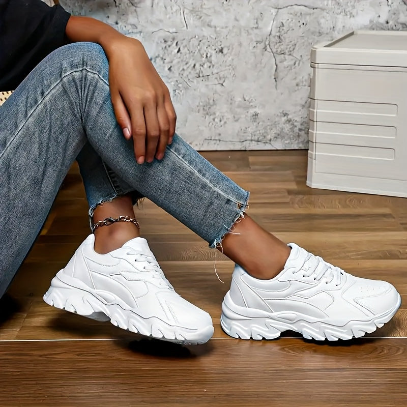 Women's White Chunky Dad Sneakers Spring 2025 Casual Height-Boosting Comfortable Shoes
