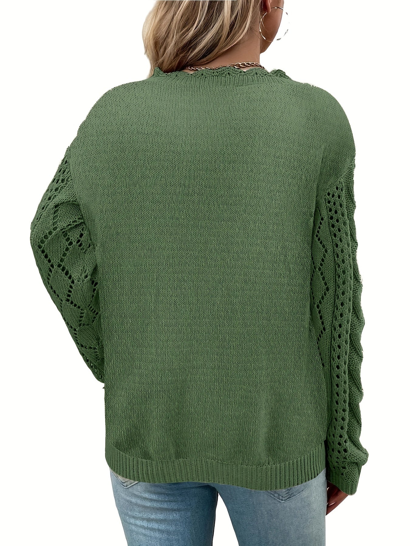 Women's Plus Size Sweater V-Neck Long Sleeve Floral Trim Jumper