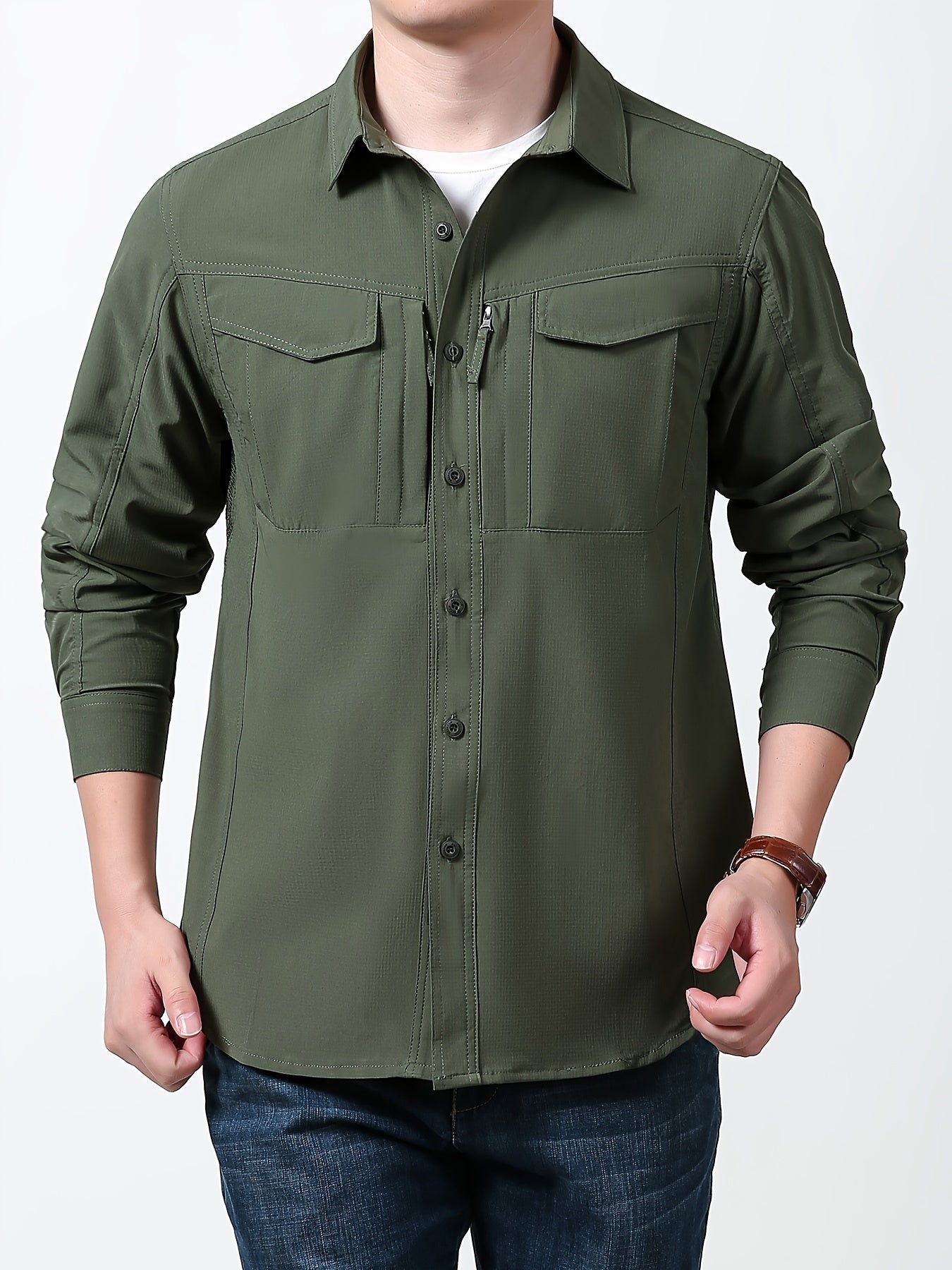 Men's Quick-Drying Combat Shirt with Ventilation Holes and Multiple Pockets