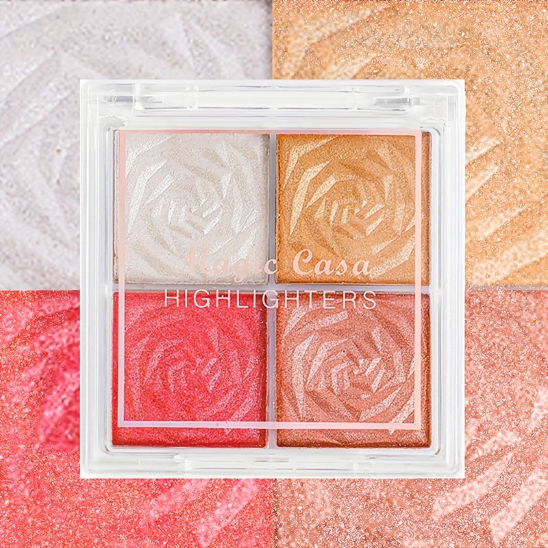 Paleta de iluminador de 4 tonos para mujer con contorno de rubor y acabado con purpurina