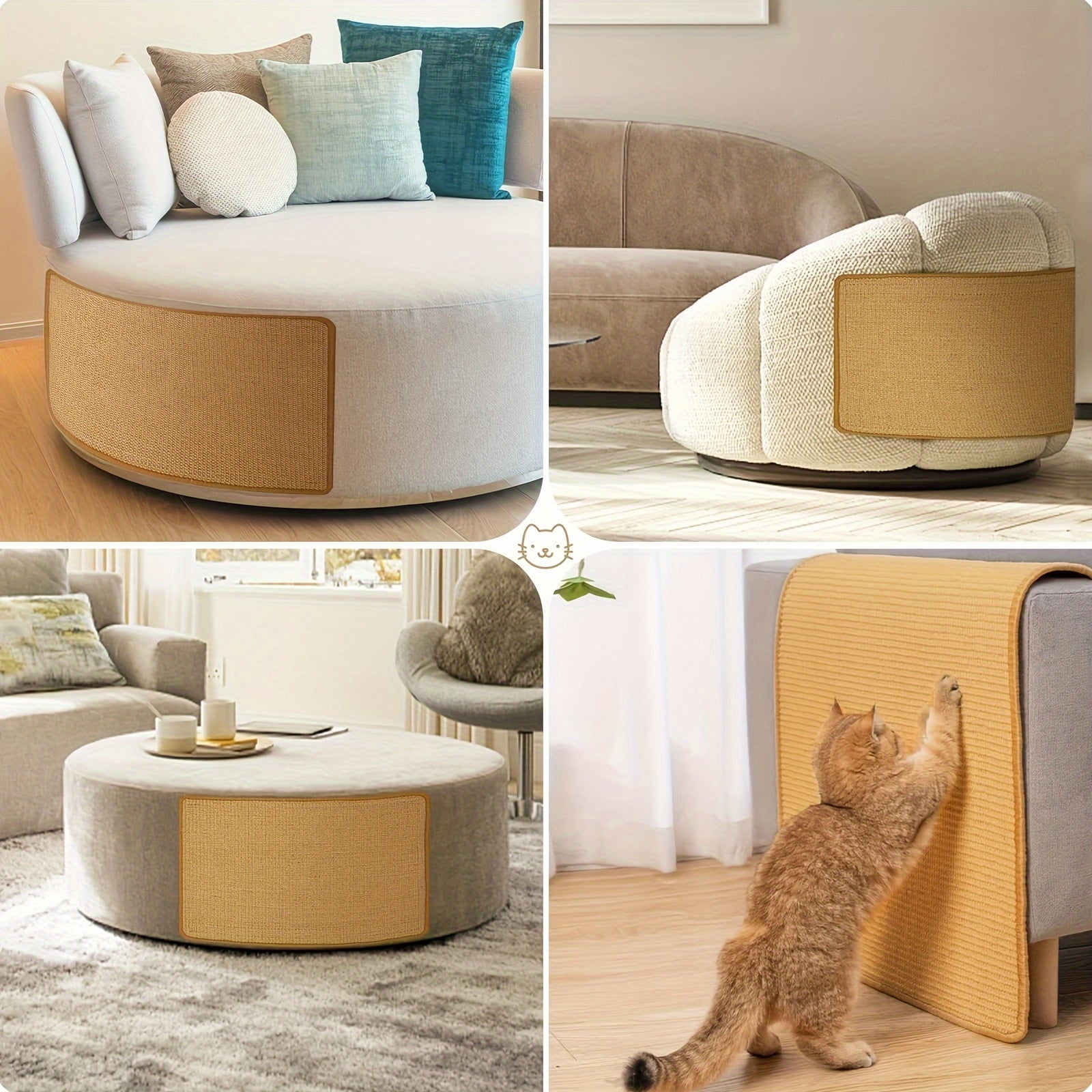 Tapete de rascar para gatos de tela natural, antideslizante, resistente al desgaste, para montar en la pared