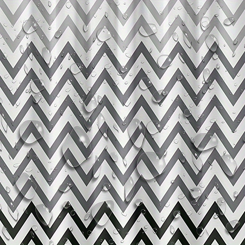 Black and White Chevron Shower Curtain Waterproof Machine Washable Includes Hooks for Bathroom Decor