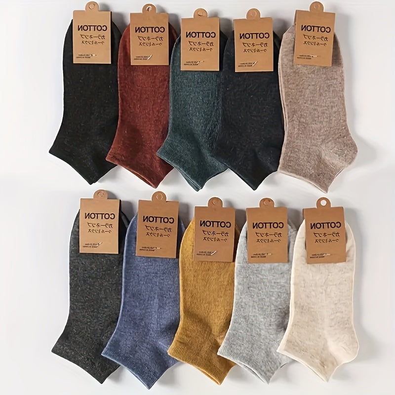 Men's Cotton Blend Ankle Socks 10 Pairs Solid Color Low-Cut Casual Socks