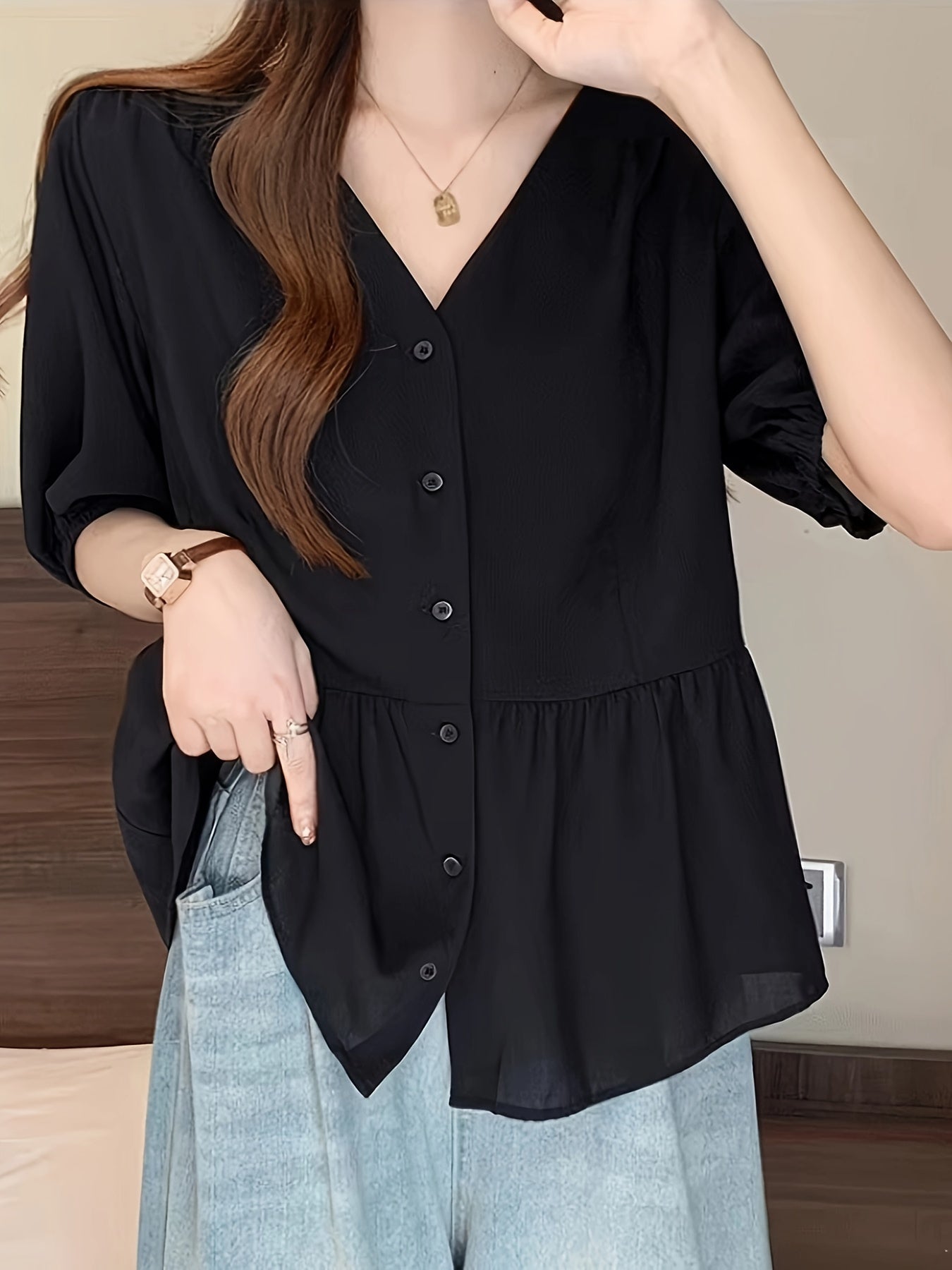 Кардиган для женщин больших размеров, повседневный, с коротким рукавом, рубашка-топ