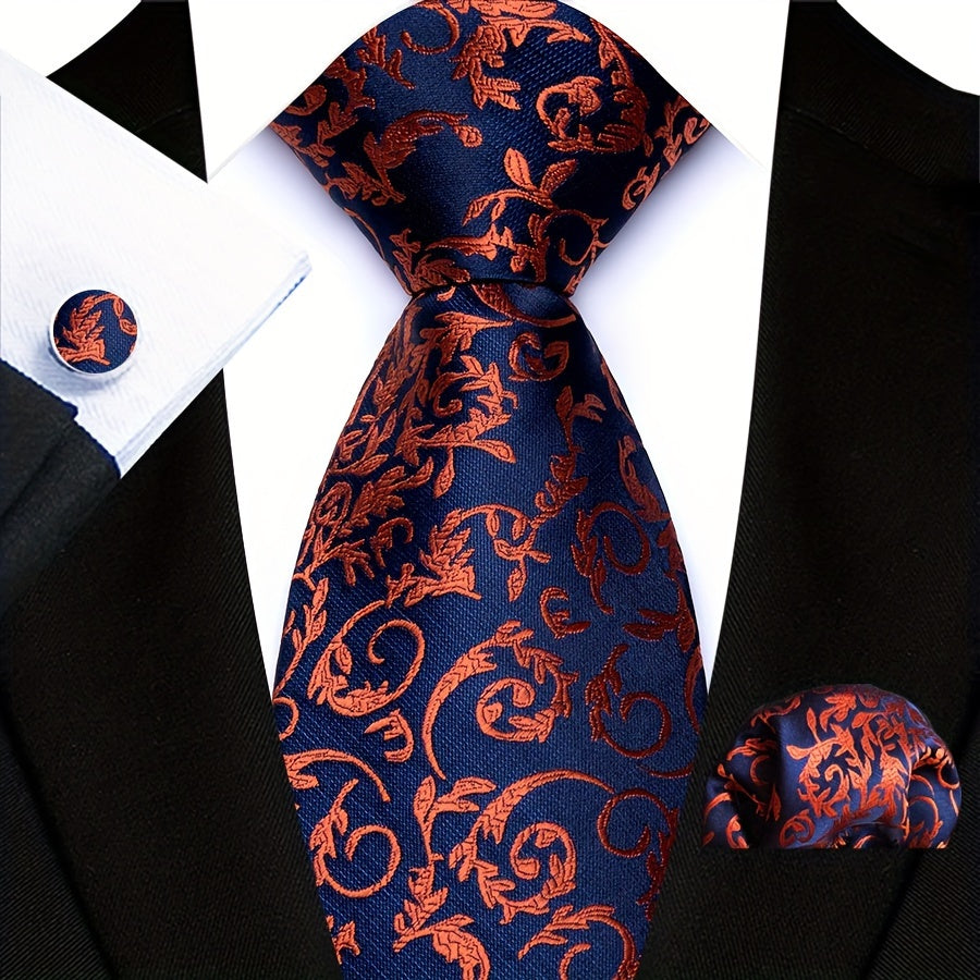 Men's Suit Set with Tie, Pocket Square and Cufflinks in Stripe and Paisley Design