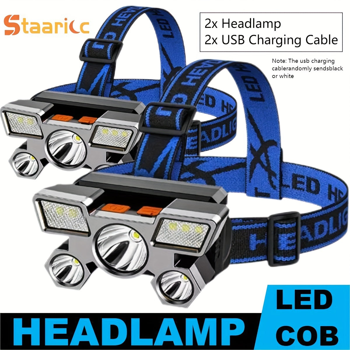 Linterna frontal LED recargable 2/1 paquete impermeable con carga USB para acampada al aire libre, pesca y emergencias