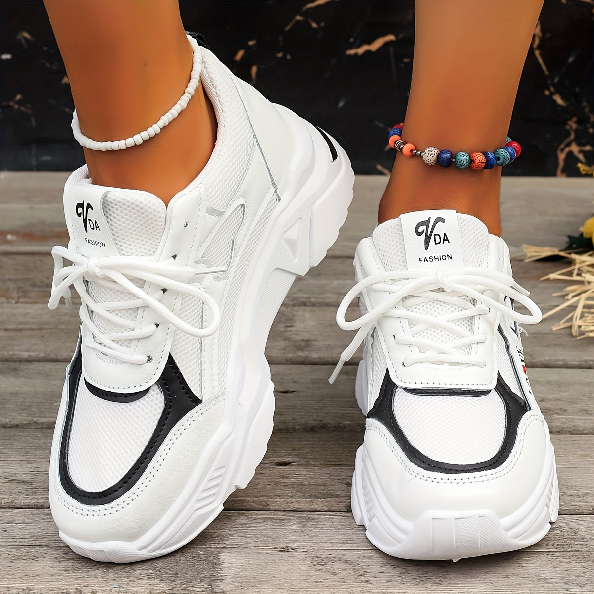 Women's Mesh Chunky Sneakers Breathable Lace Up Low Top Trainers