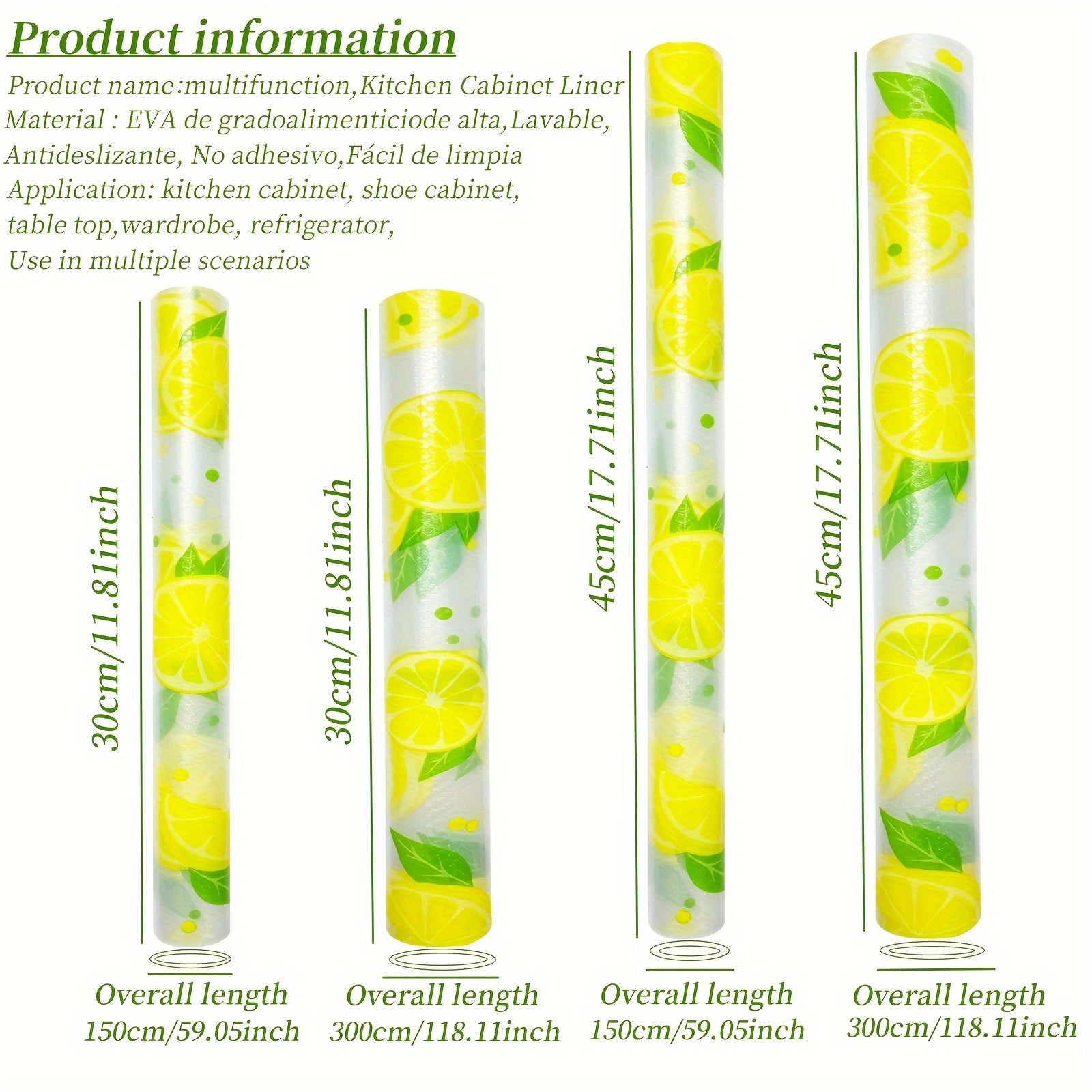 Vinyl Kitchen Cabinet Liner with Lemon Pattern Moisture Waterproof Dustproof Non-Slip Multi-Purpose Shelf Drawer Fridge Mat