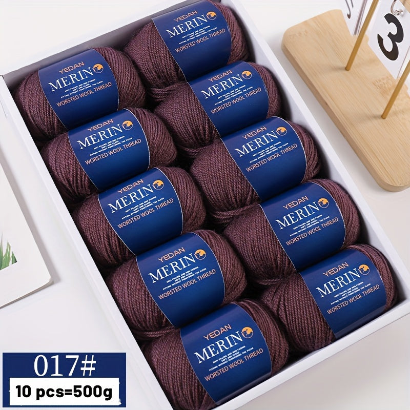 10 piezas de hilo de lana 500g multicolor en degradé, anti-pilling, suave para tejer accesorios de moda