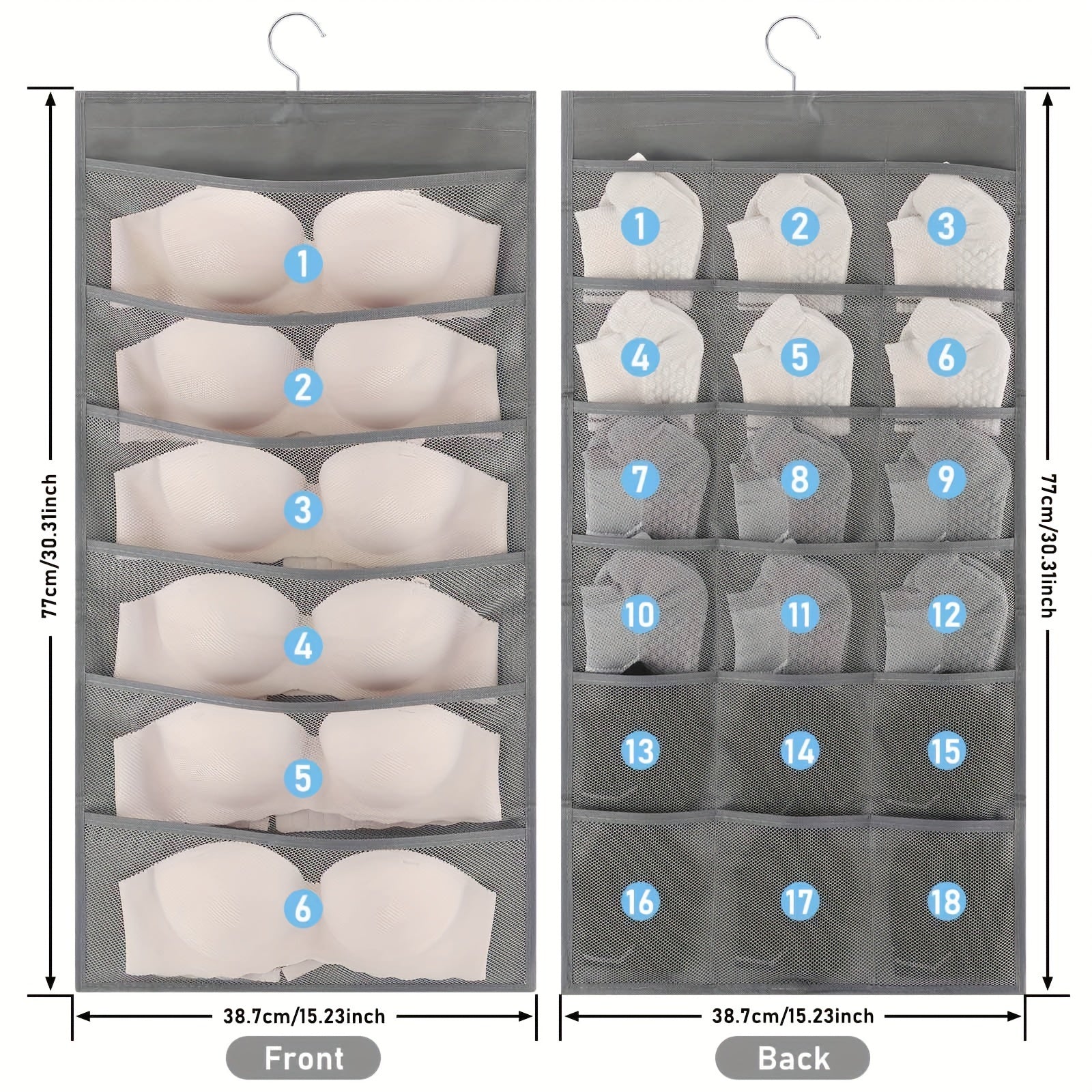 Double-Sided Closet Organizer with Mesh Pockets for Wardrobe Storage Space-Saving Bag