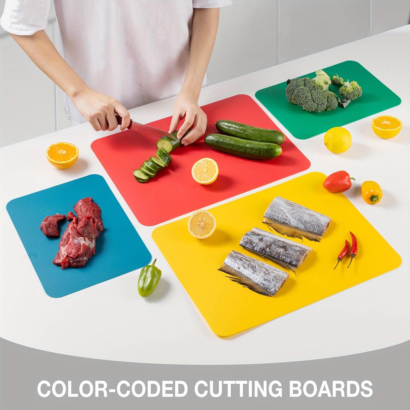 Set of 4 BPA-Free Plastic Cutting Boards for Kitchen, Flexible, 38.1cm x 30.48cm