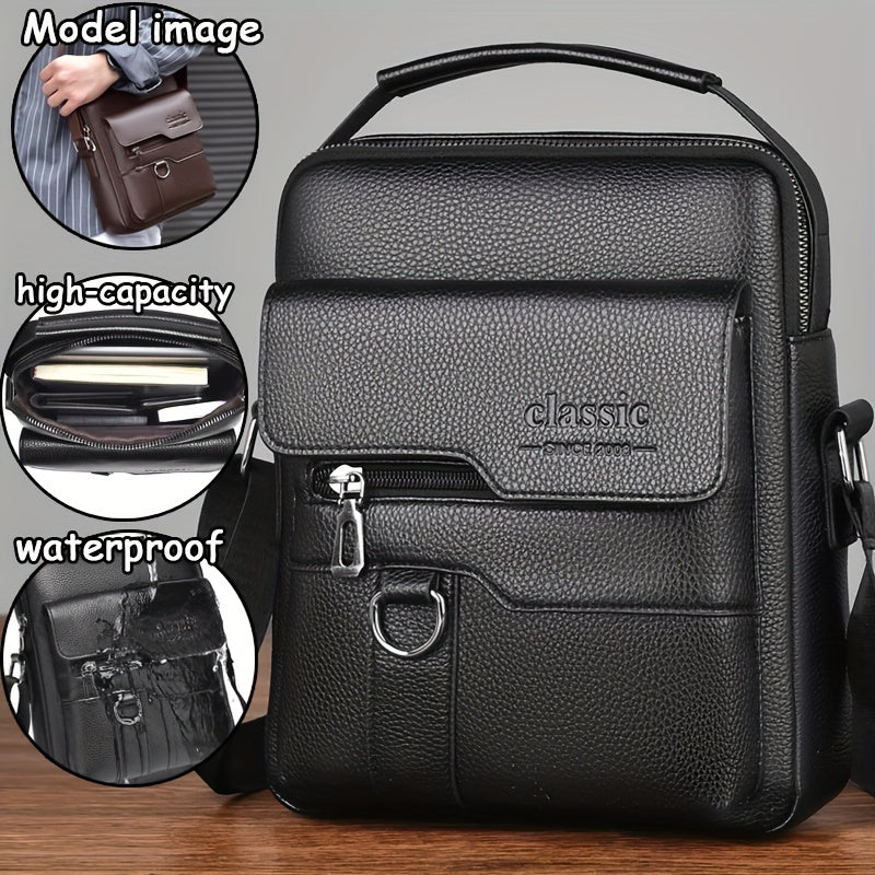 Men's Vintage Black Crossbody Bag Waterproof Large Capacity Casual Organizer