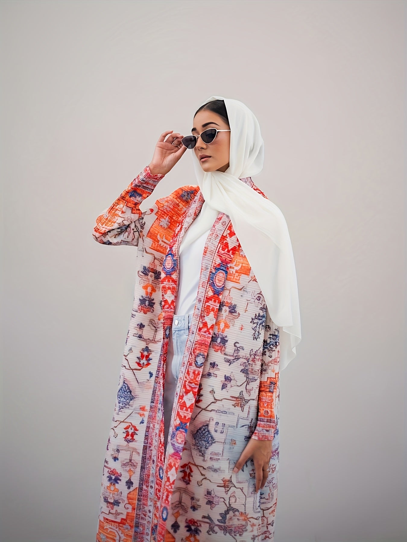 Plus Size Women's Abaya Kaftan Floral Print Loose Dress Breathable Ruching