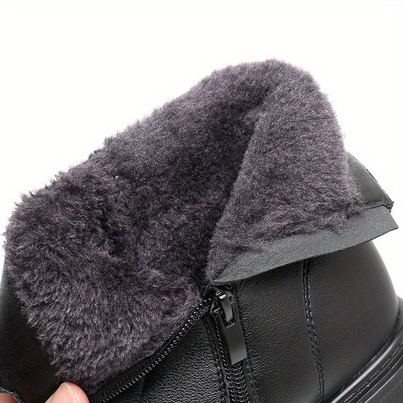 Women's Fleece-Lined Ankle Boots Motorcycle Snow Boots Warm Platform Cold Weather