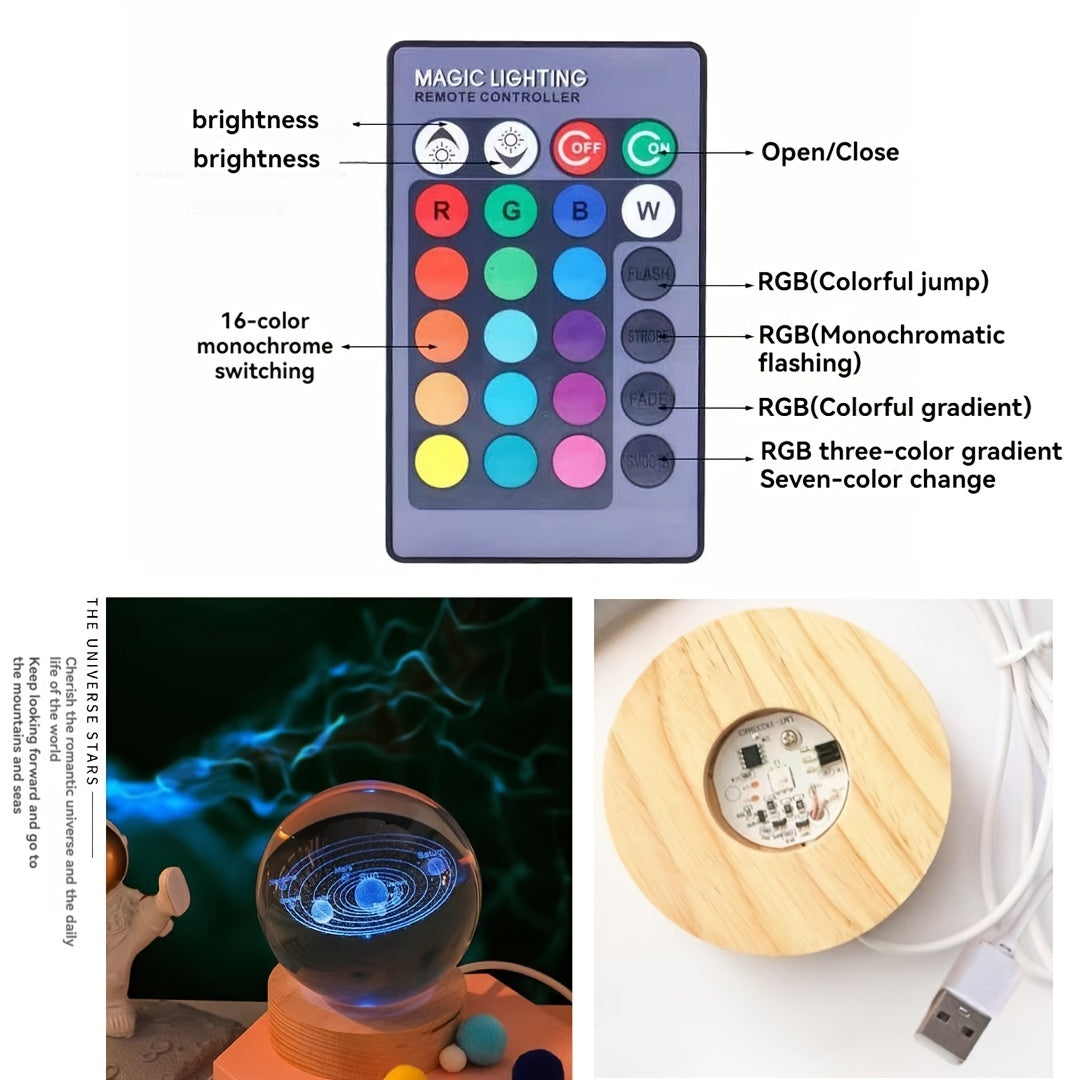 Crystal Ball Night Light with Wooden Base LED Tabletop Lamp for Bedroom Energy Efficient Uplight