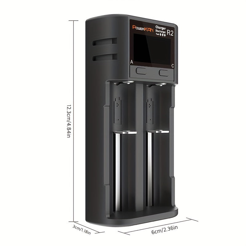 1 dona POWERKAN Dual Slot USB qayta zaryadlanadigan batareya zaryadlovchisi kameralar uchun, plastik material, 36V va undan past ishlash voltaji, litiy va nikel-metal gidrid uchun ko'p funksiyali aqlli zaryadlovchi.