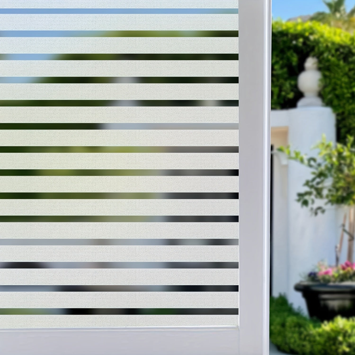 Modern Striped Privacy Window Film 44.96cm PVC UV Blocking Reusable Cling