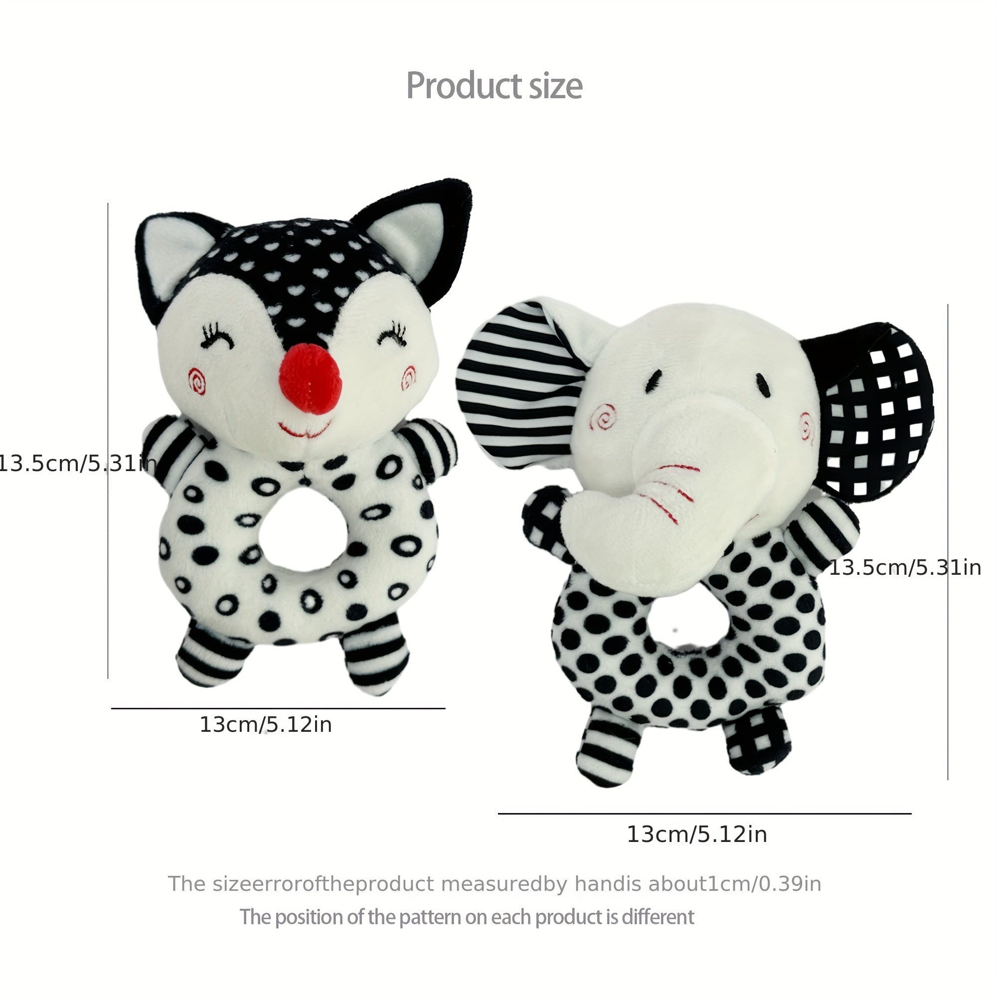Baby Rattle and Grip Toy Set for Infants and Toddlers Black and White Elephant Fox Durable Polyester Early Education