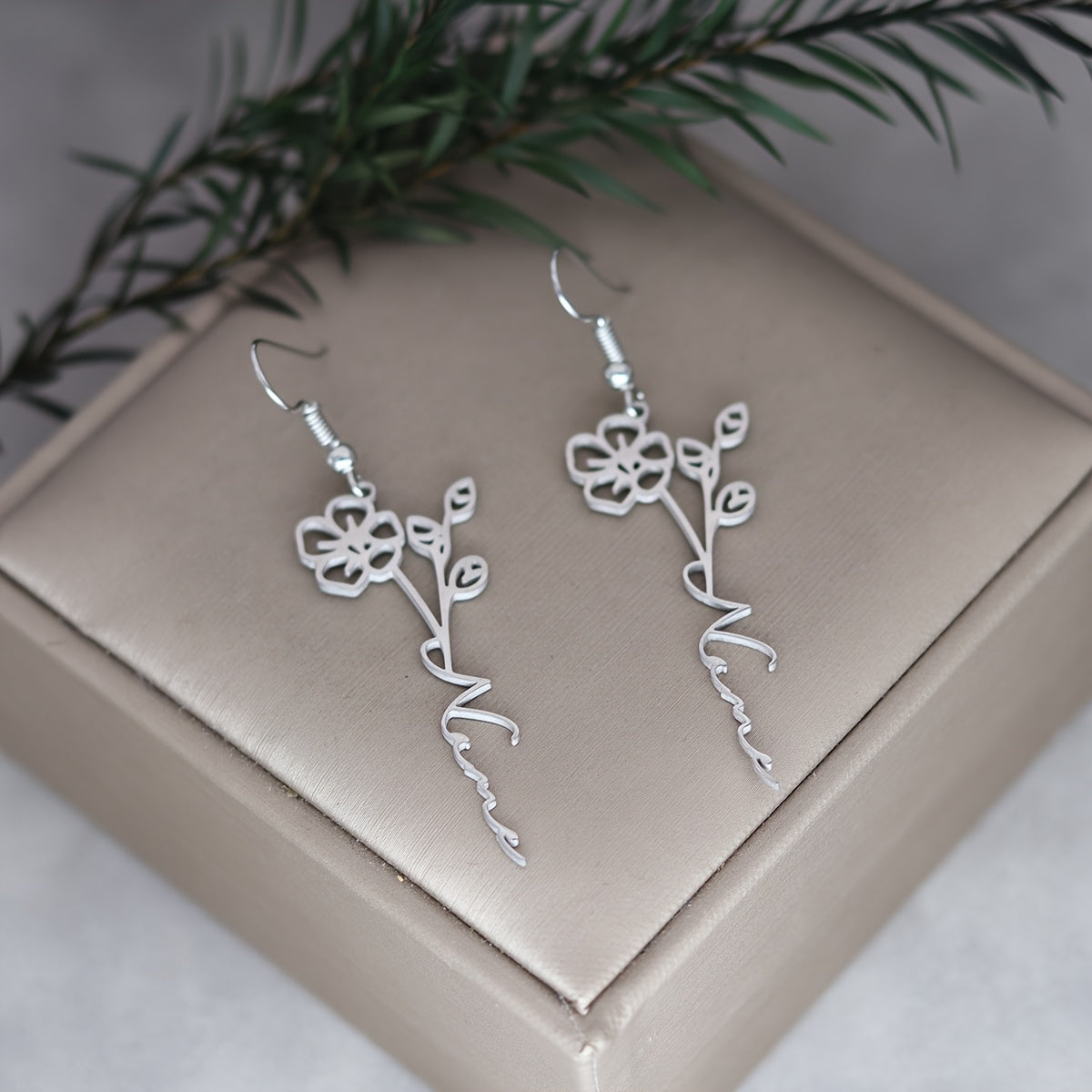 Women's Stainless Steel Flower Dangle Earrings Personalized Valentine's Day Gift