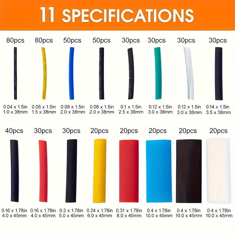 Heat Shrink Cable Sleeve Kit 580pcs 2:1 Polyolefin Insulation Assorted Sizes