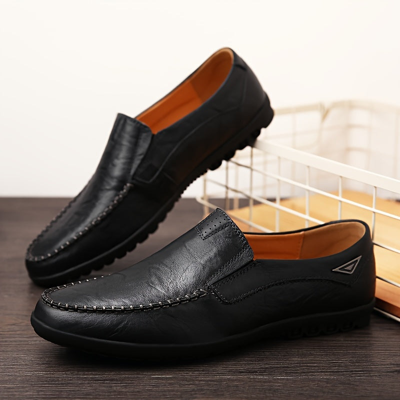 Men's Casual Leather Oxford Shoes Slip-On Low Top Round Toe All-Season