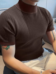 Camiseta de manga corta para hombre con cuello alto y rayas en color sólido para uso casual en verano