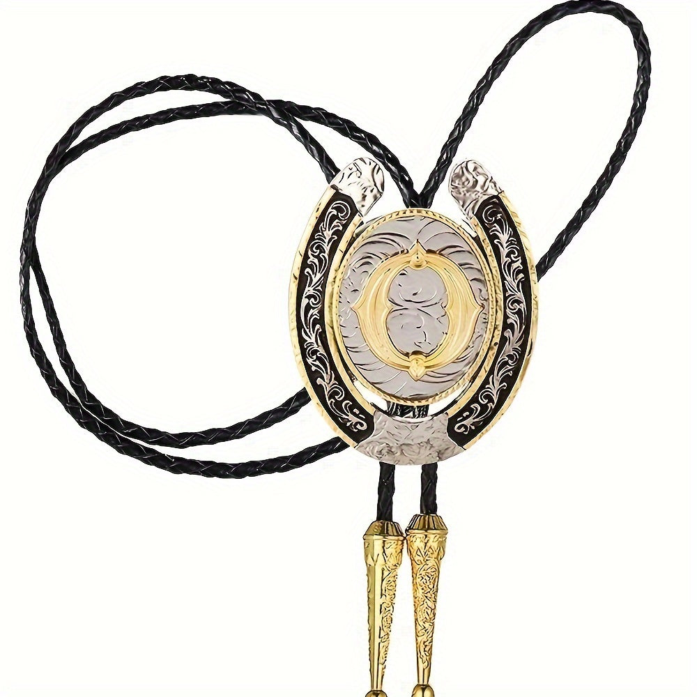 Men's Gold Round Tie with Letters A to Z Western Fashion Street Necklace Accessory