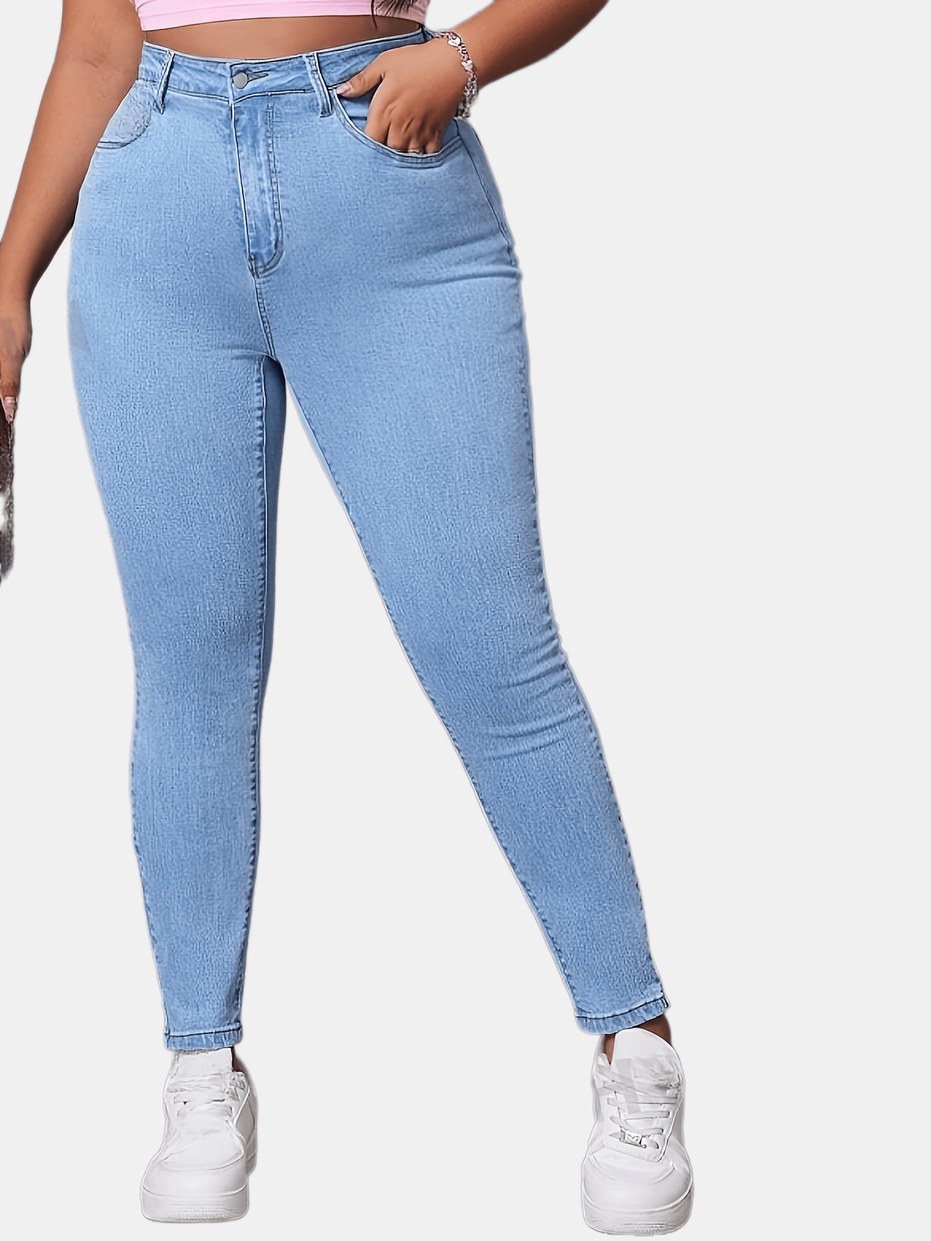 Women's Plus Size Light Blue High-Waist Stretch Straight-Leg Jeans