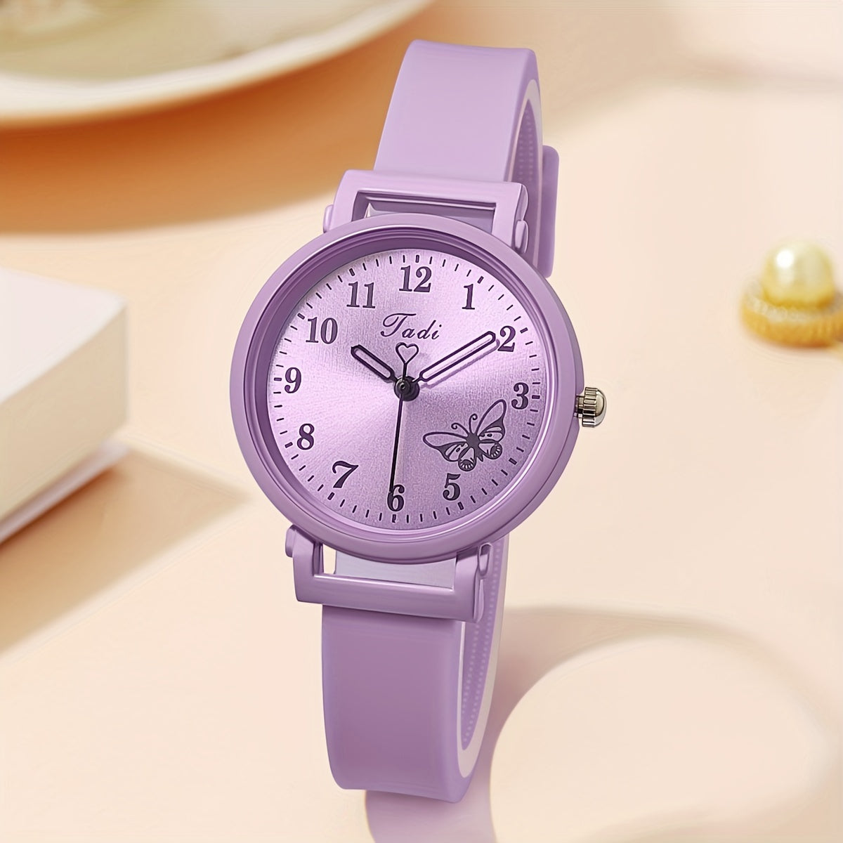 Women's Quartz Watch with Colorful Butterfly Design and Silicone Band