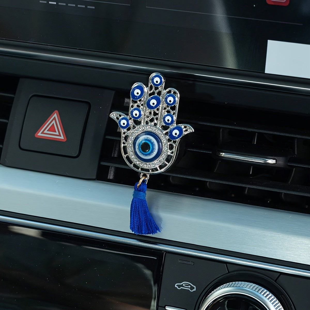 Car Air Freshener Vent Clip Hamsa Hand Emblem Tassel No Fragrance Stylish Auto Accessory