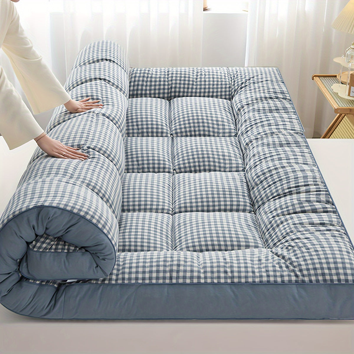 2-shaxsli plaid ko'pikli uyqu matrası, sayohat va turizm uchun, barcha mavsumlar uchun nafas oladigan polyester