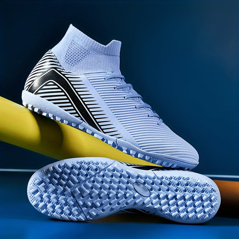 Men's Soccer Shoes with Stripe Pattern Non-Slip Rubber Sole Durable PU Upper Indoor Outdoor TF Studs
