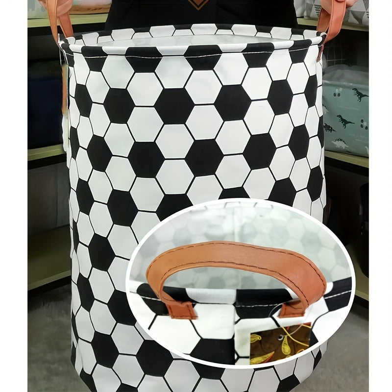 Gran cesto de ropa de tela plegable, impermeable y redondo con diseño de fútbol para residencias, dormitorios y baños