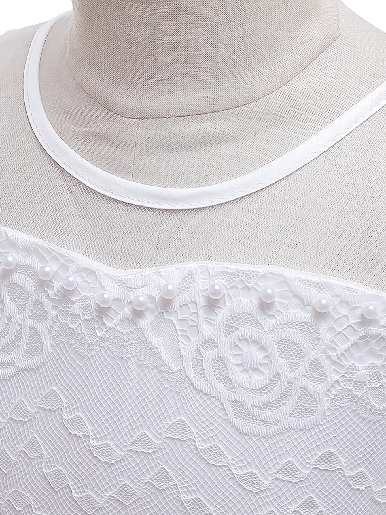 Girls' Long Sleeve Lace Dress with Pearl Embellishments and Bow Waist for Weddings and Parties