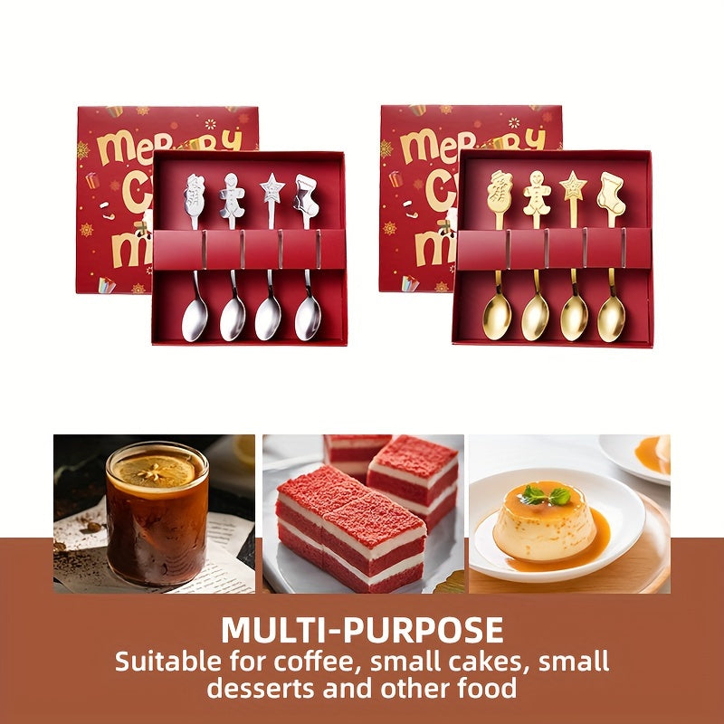 Bayram uchun 4 ta zanglamaydigan po'lat qoshiqdan iborat Rojdestvo sovg‘a to‘plami, multfilm dizayni bilan